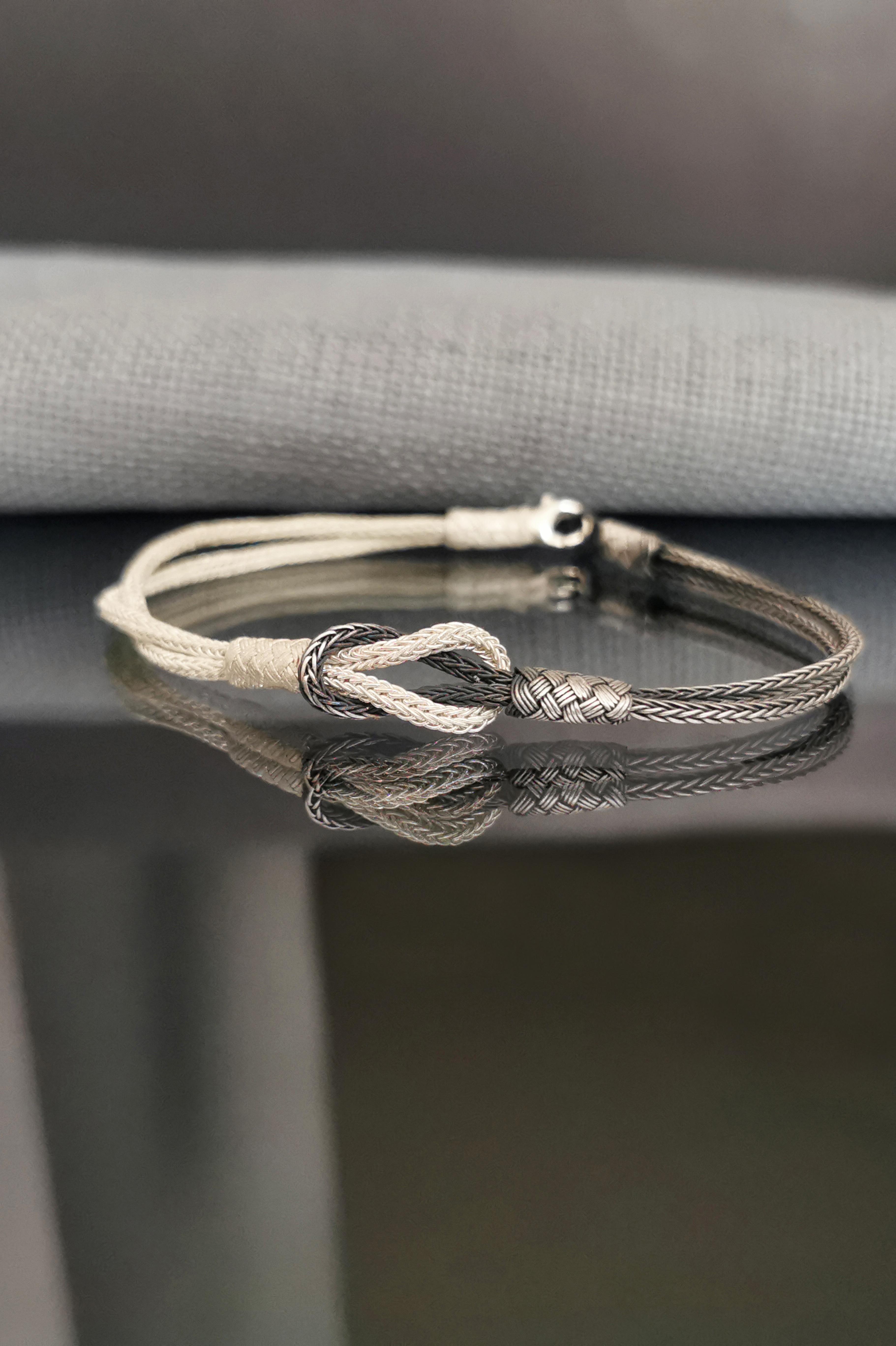 Shiny & Oxidized Love Knot Pure Silver Bracelet