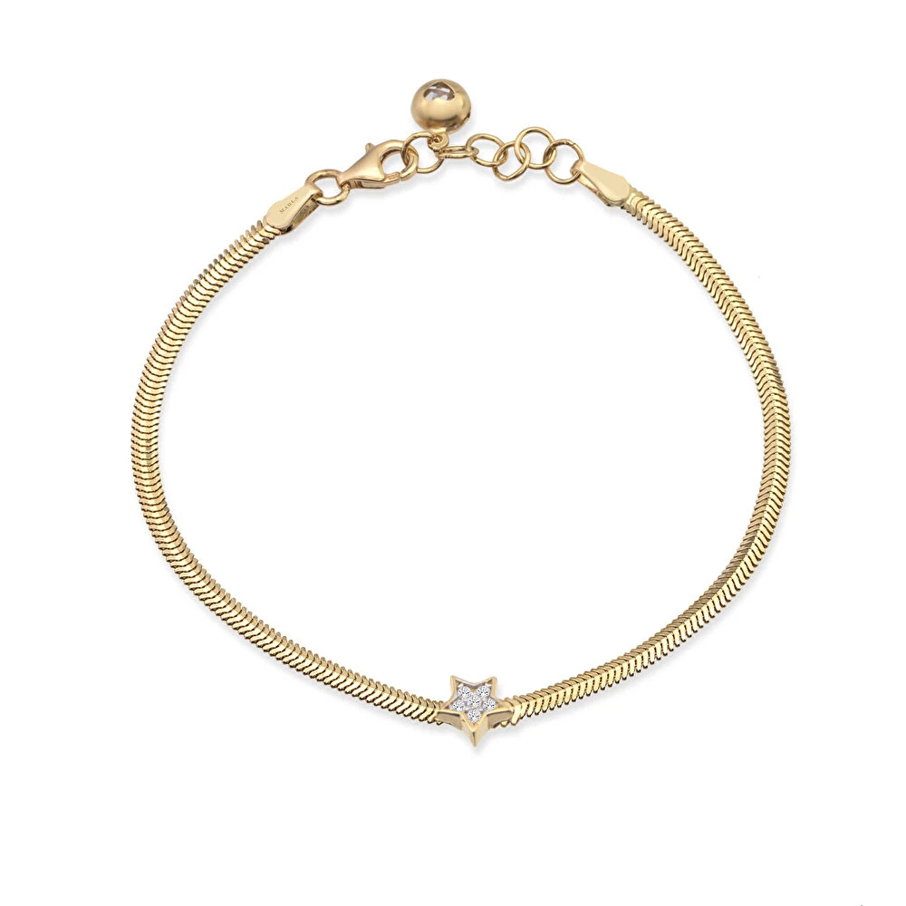 Yıldızlı Balıksırtı Altın Bileklik