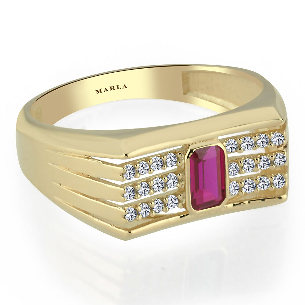 Renkli Taşlı Retro Altın Yüzük