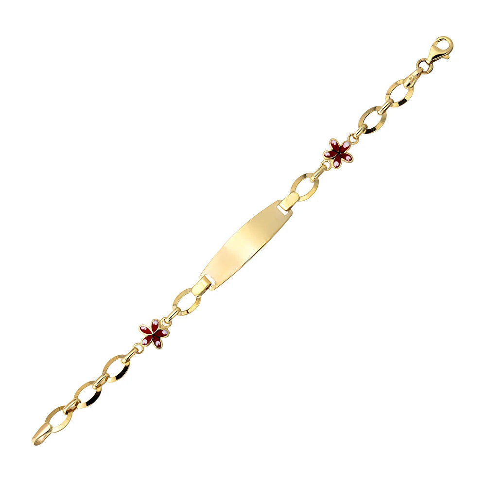 Çiçek Detaylı Plakalı Altın Çocuk Künye