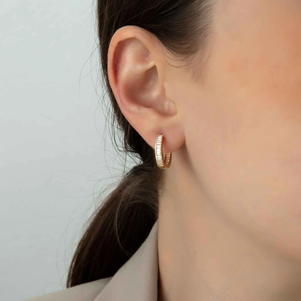 Baget Taşlı Halka Küpe