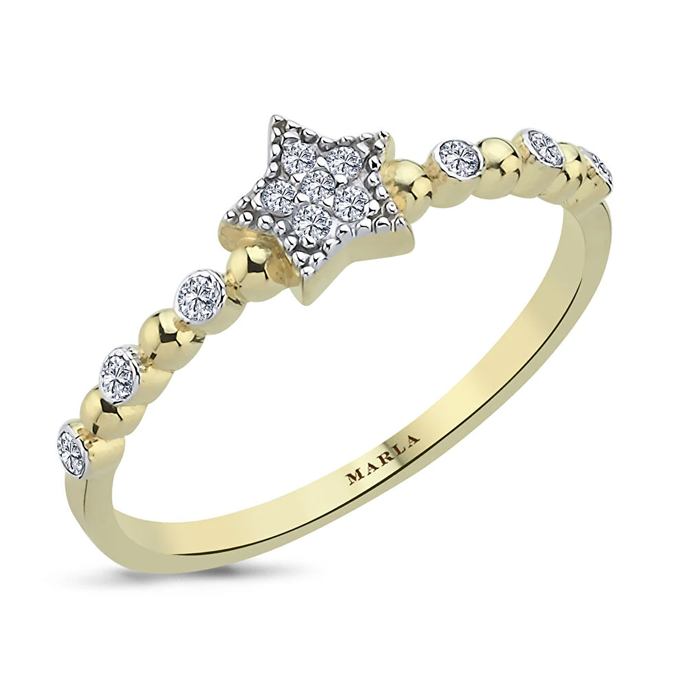 Taş Detaylı Yıldız  Altın Yüzük