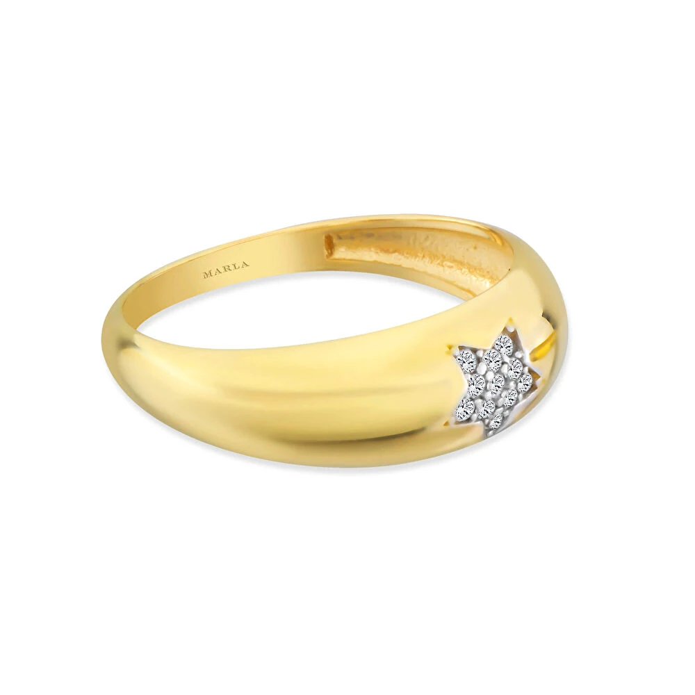 Taş Detaylı Yıldız Altın Yüzük