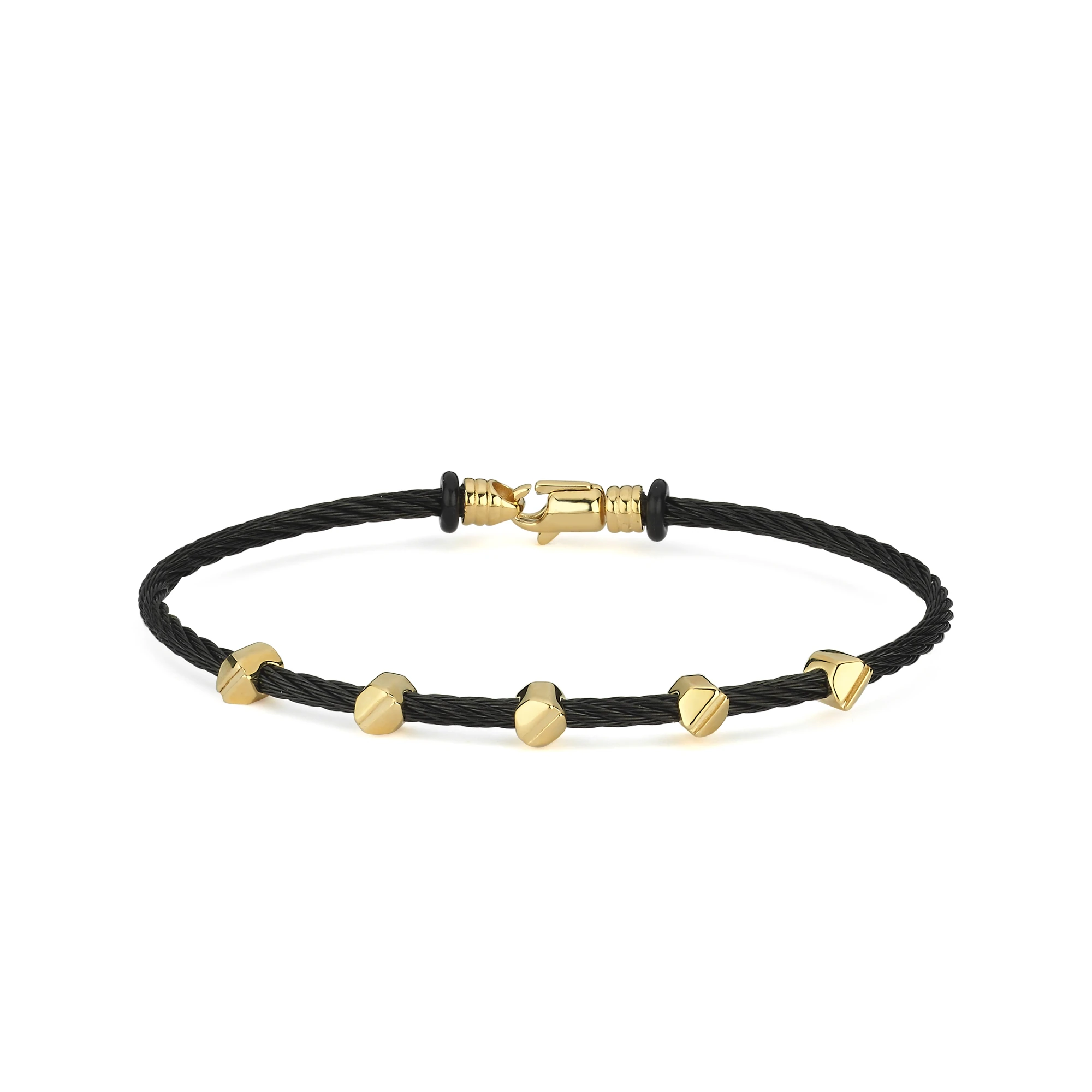 Çelik Kordonlu Altın Erkek Bileklik