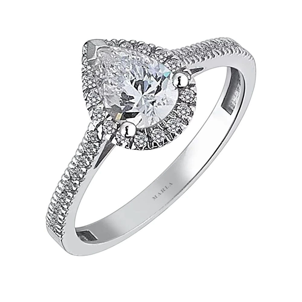 Beyaz Altın Damla Tektaş Yüzük