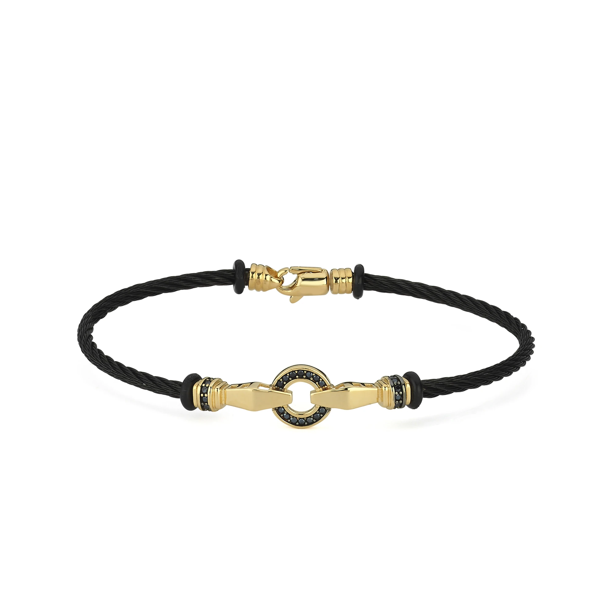 Çelik Kordonlu Altın Erkek Bileklik