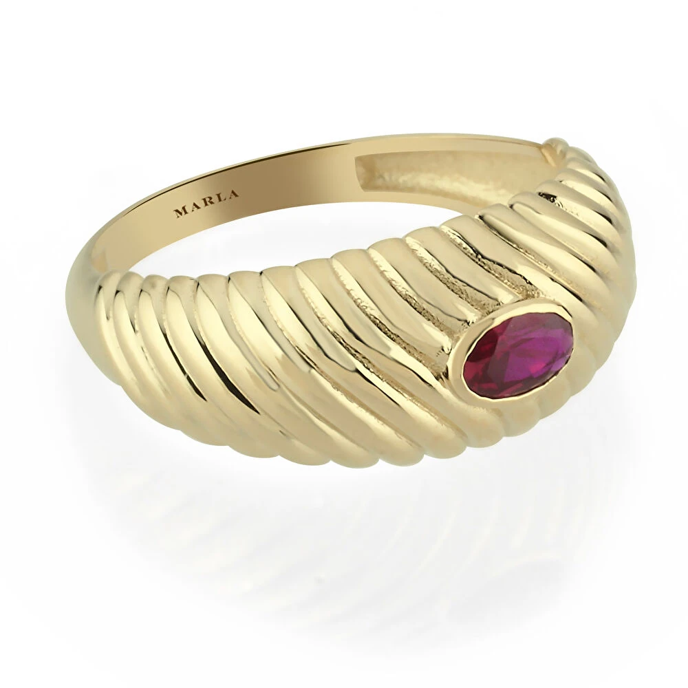 Renkli Taşlı Retro Altın Yüzük