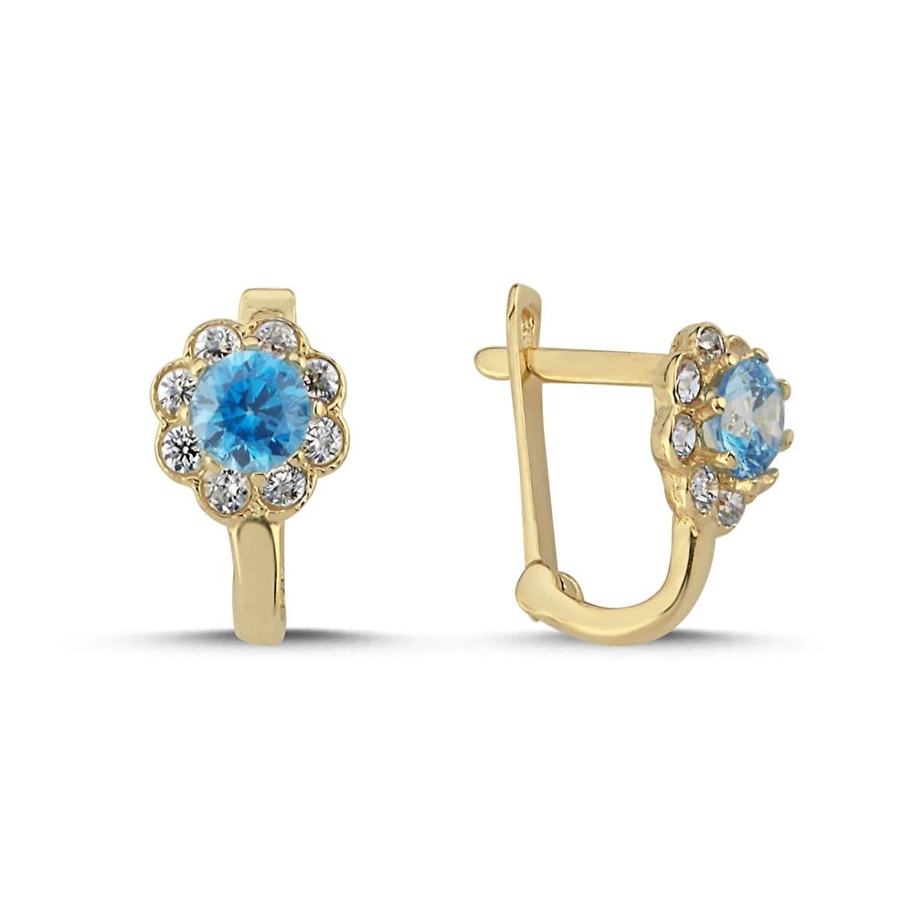 Renkli Taşlı Altın Çocuk Küpe