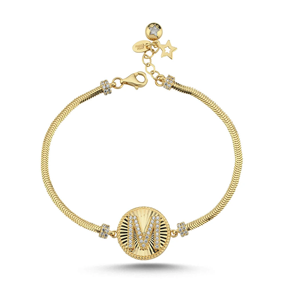 Taş Detaylı Altın Harf Bileklik