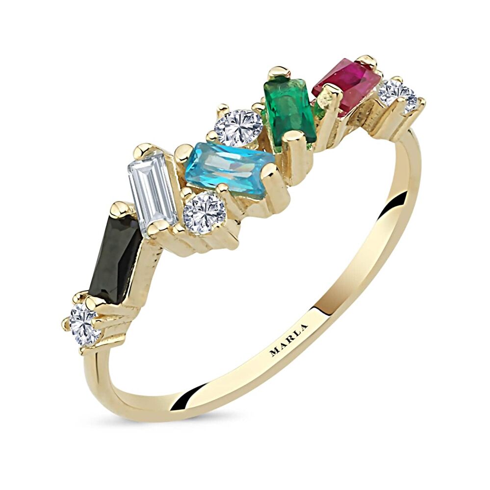 Renkli Taşlı Altın Yüzük