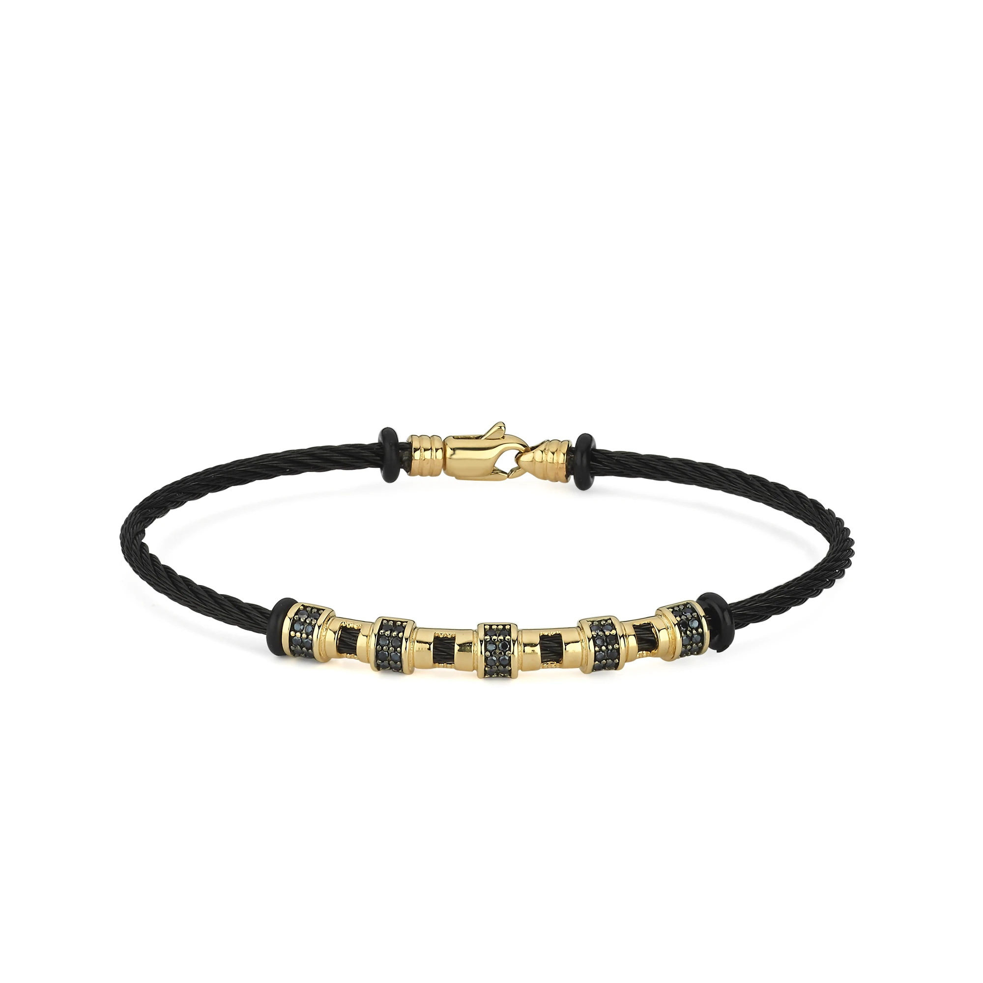 Çelik Kordonlu Altın Erkek Bileklik