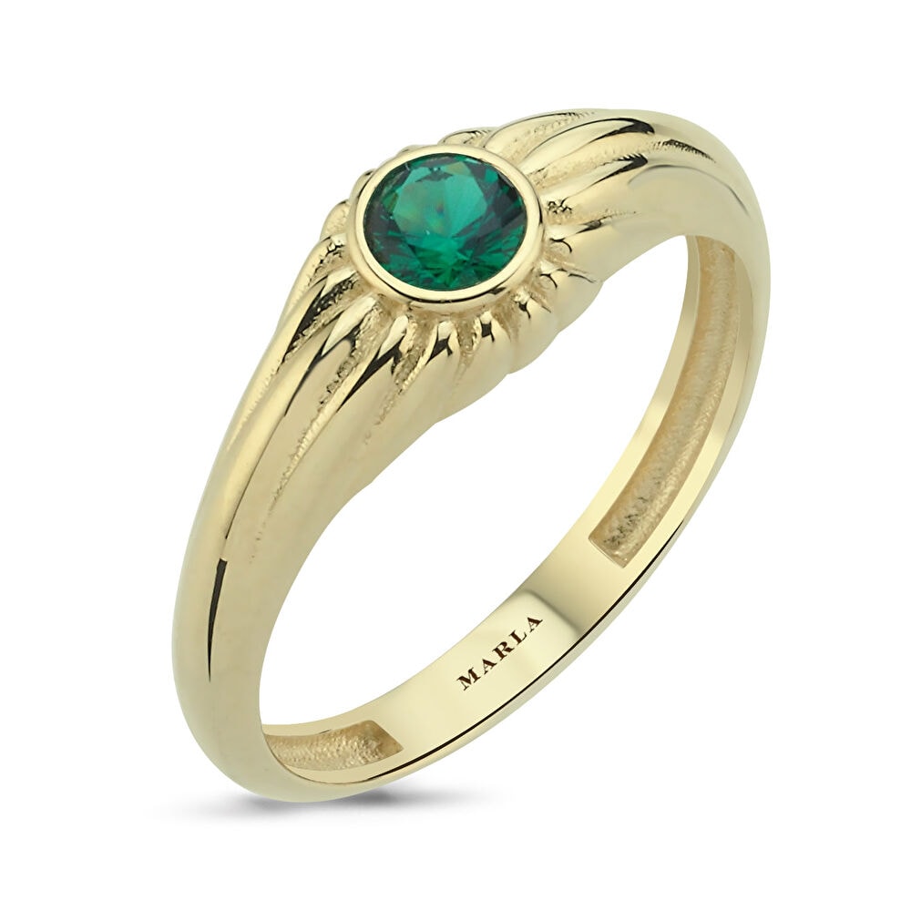 Renkli Taşlı Retro Altın Yüzük