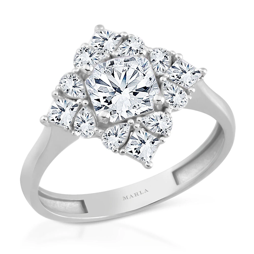 Beyaz Altın Prenses Kesim Yüzük