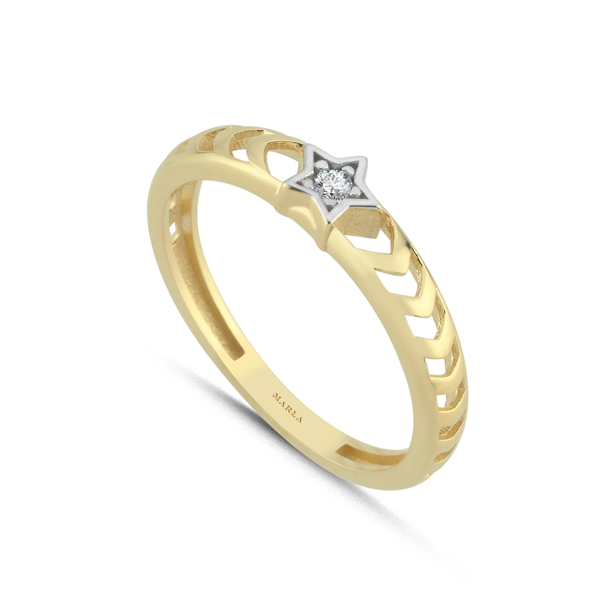 Taş Detaylı Altın Yıldız Yüzük