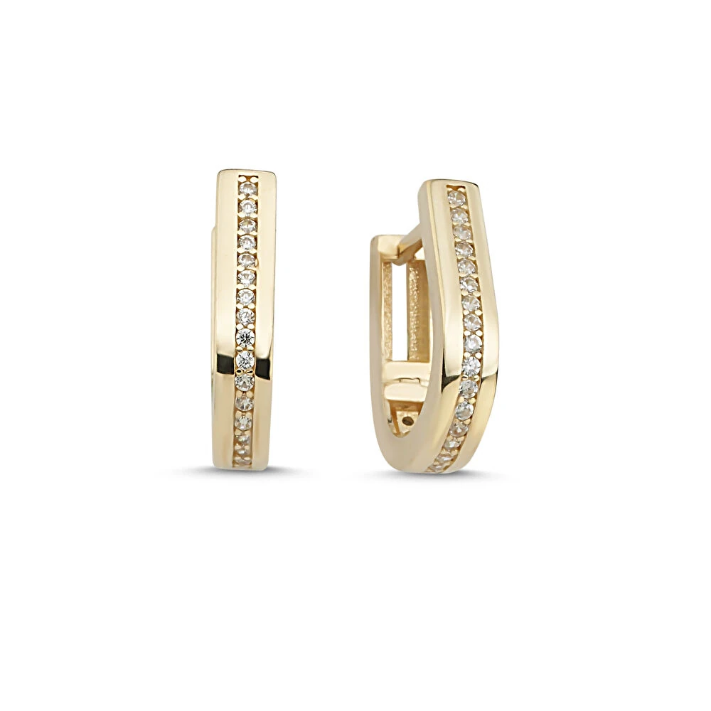 Taş Detaylı Altın Küpe