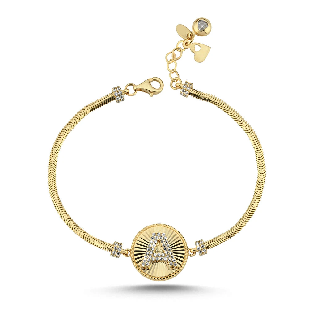 Taş Detaylı Altın Harf Bileklik