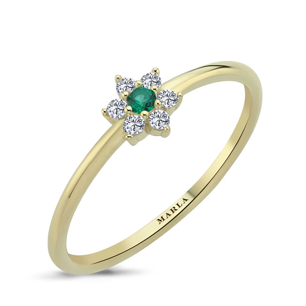 Renkli Taşlı Altın Daisy Yüzük