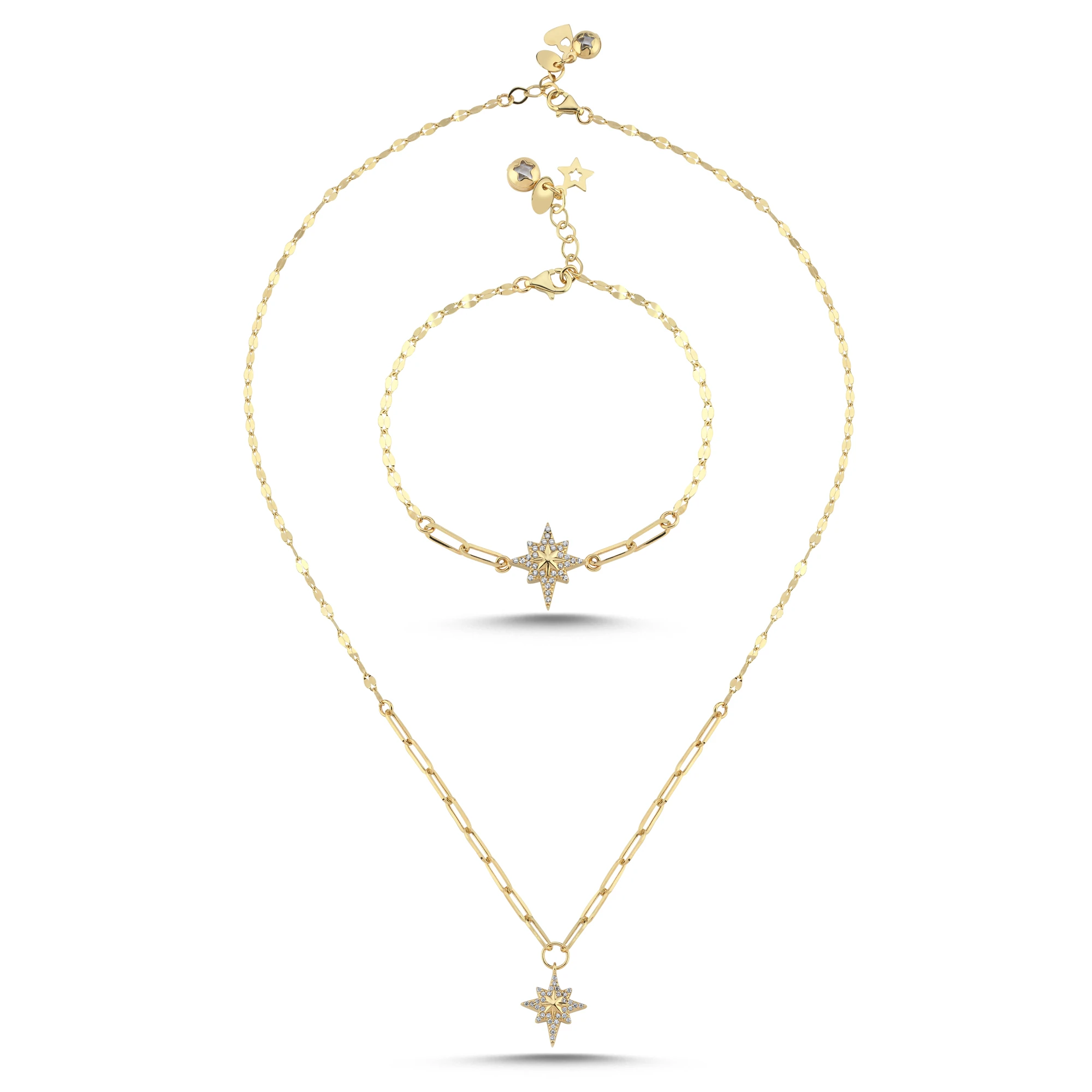 Taş Detaylı Kutup Yıldızı Altın Set