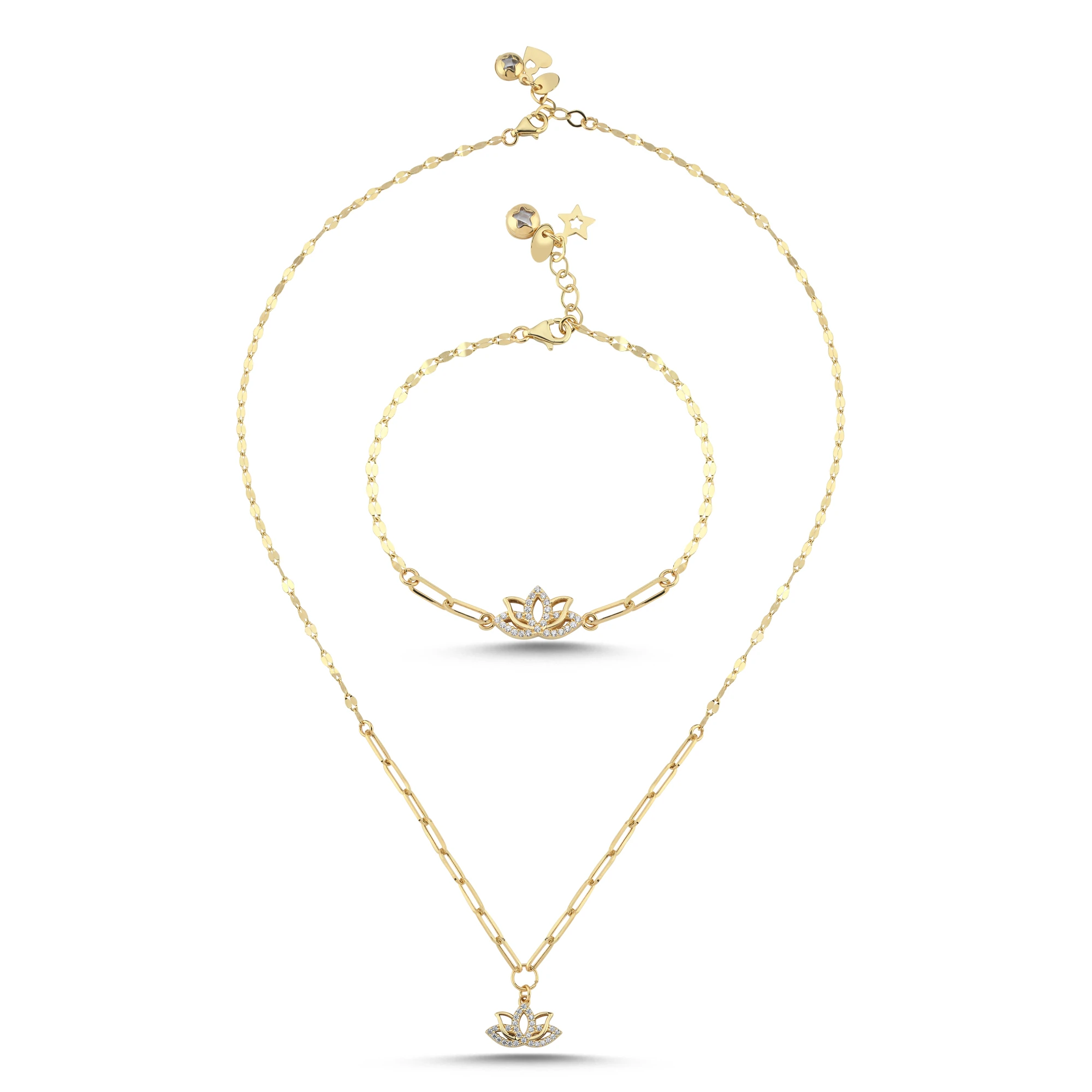 Taş Detaylı Lotus Altın Set