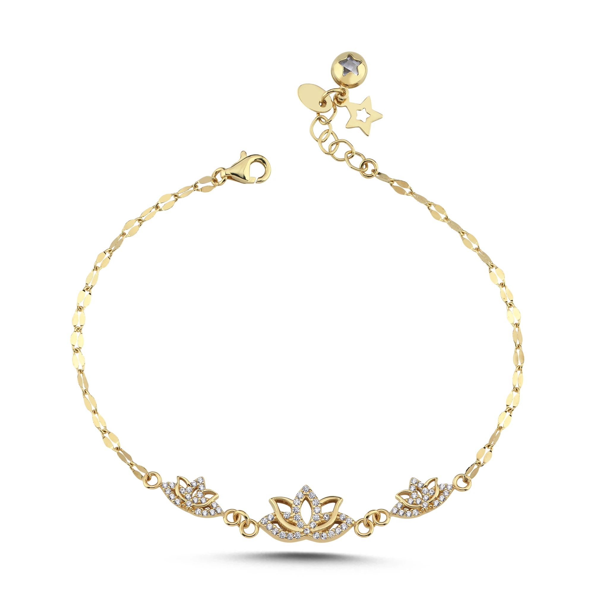 Taş Detaylı Lotus Altın Y Set