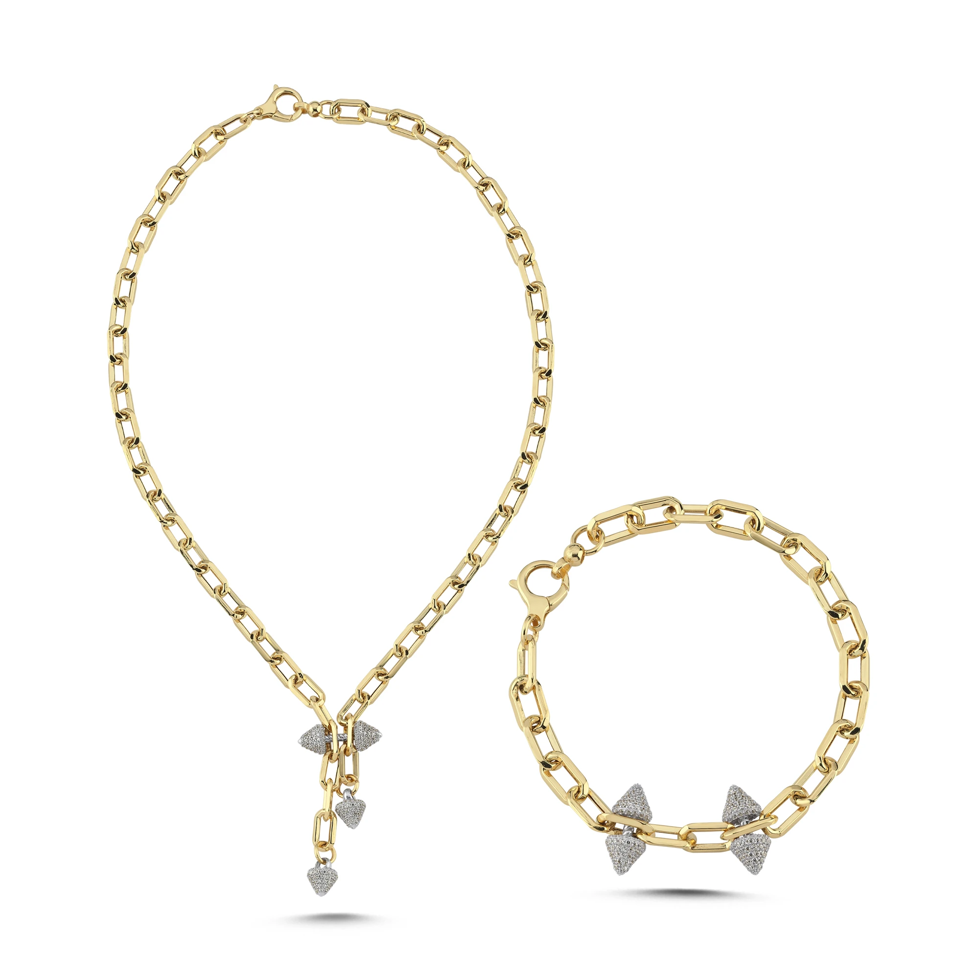 Taş Detaylı Altın Set