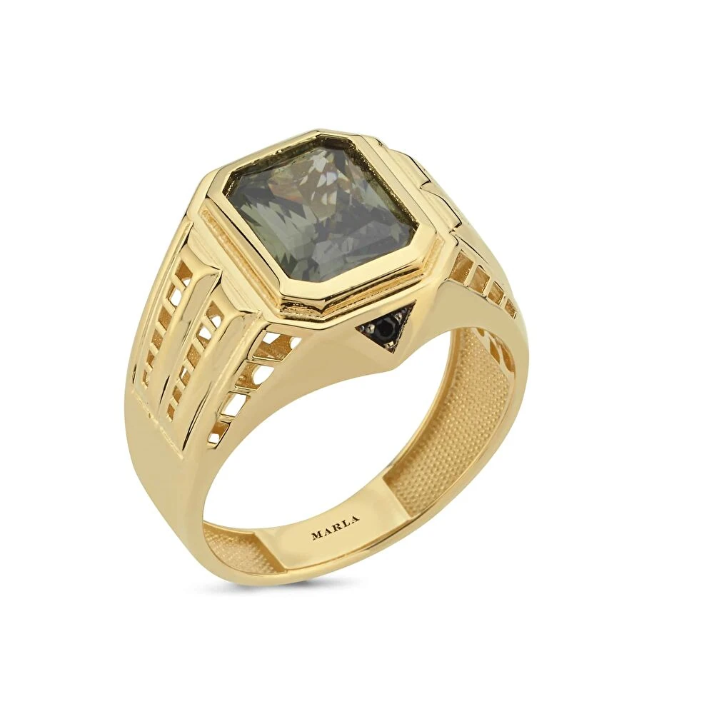 Renkli Taşlı Altın  Erkek Yüzük