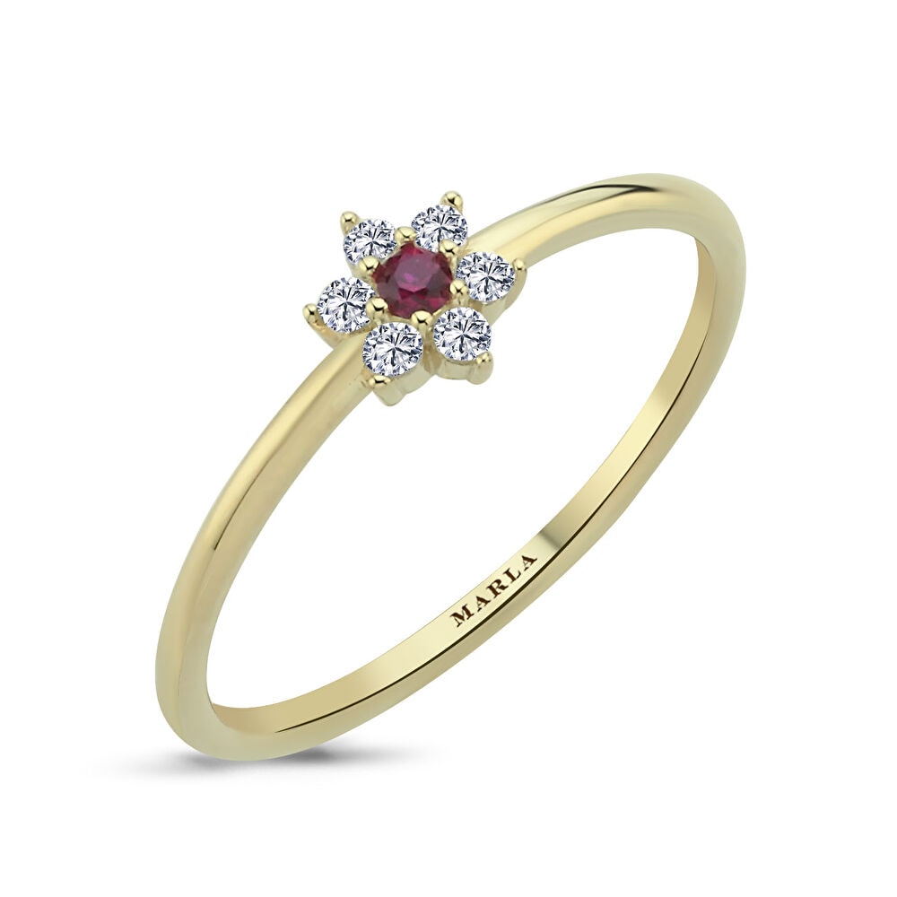 Renkli Taşlı Altın Daisy Yüzük