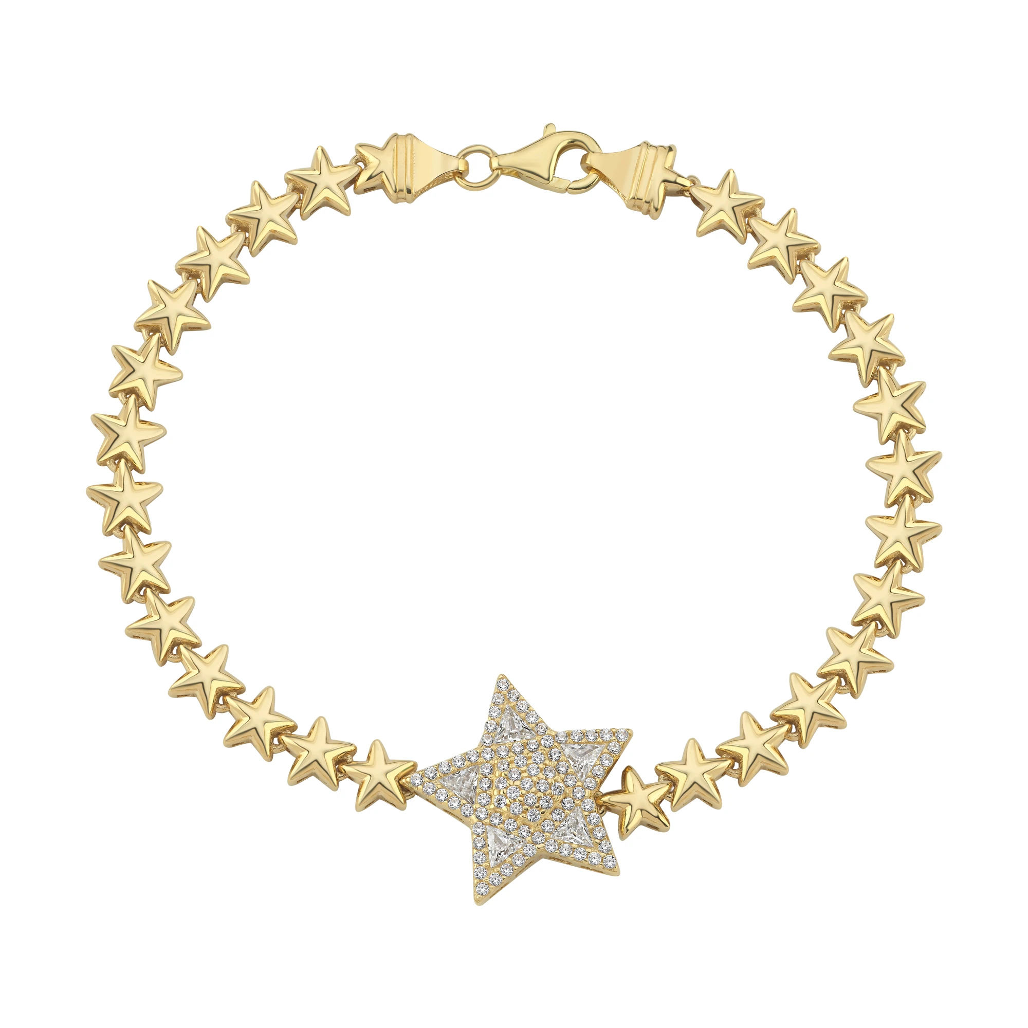 Renkli Taşlı Yıldız Altın Bileklik