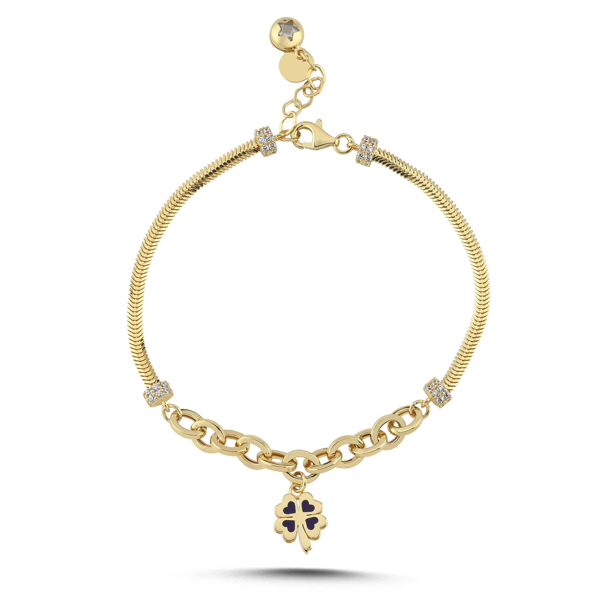 Mineli Altın Yonca Bileklik