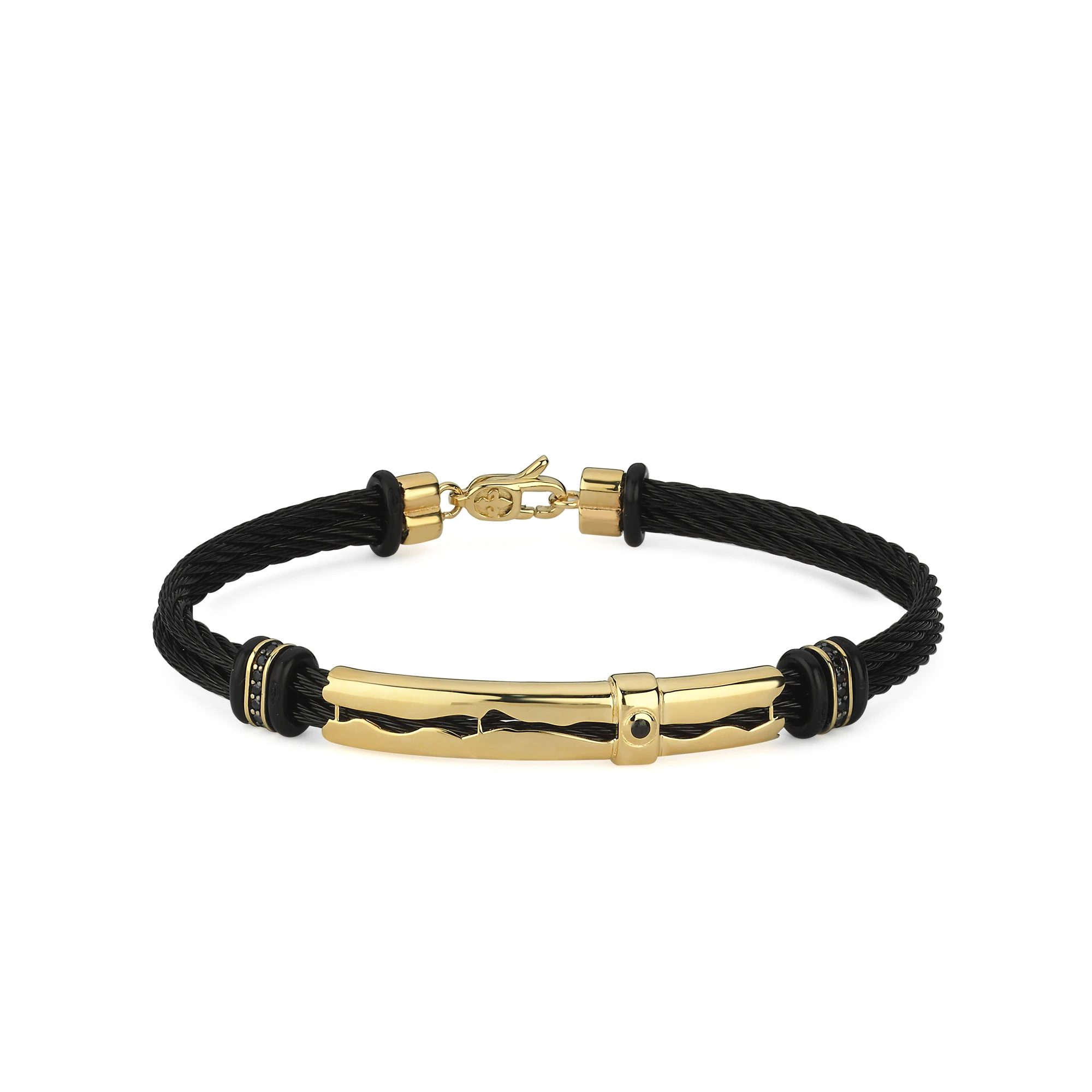 Çelik Kordonlu Altın Erkek Bileklik