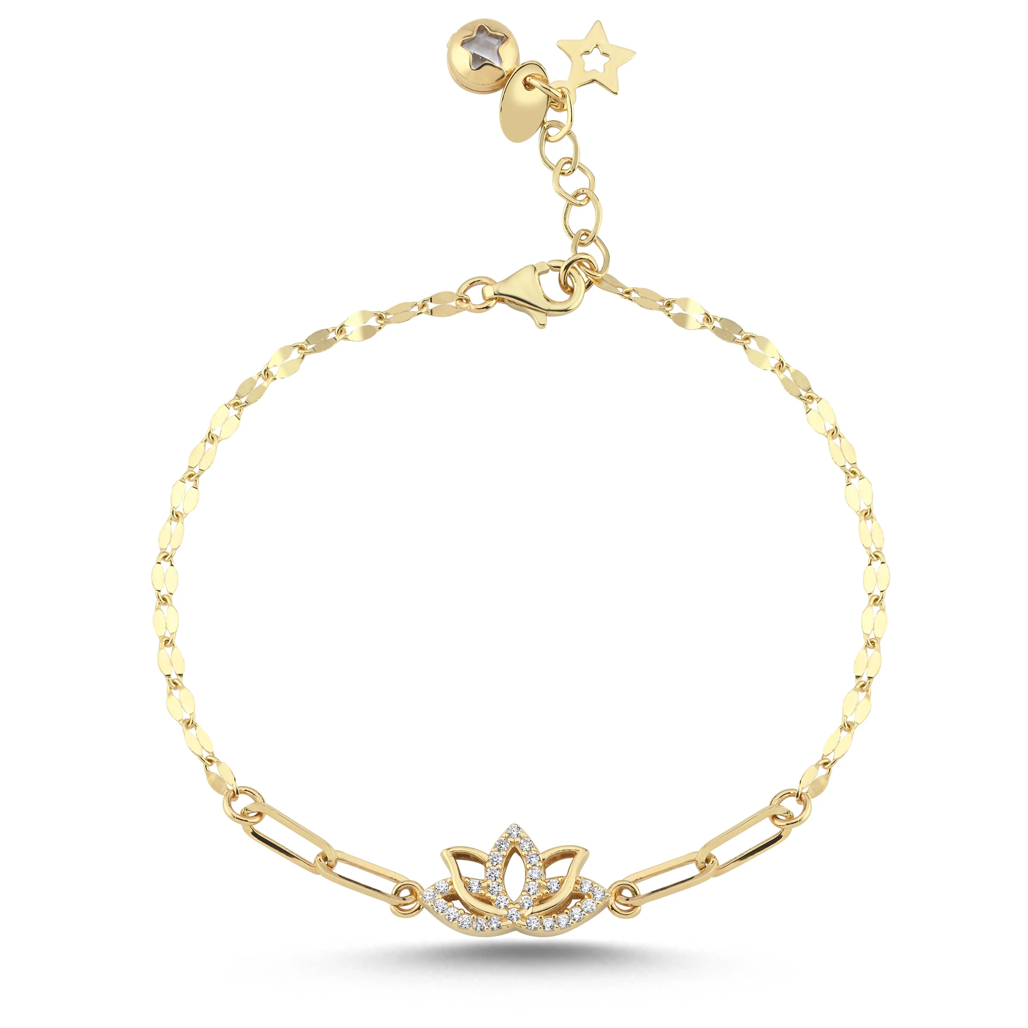 Taş Detaylı Lotus Altın Set