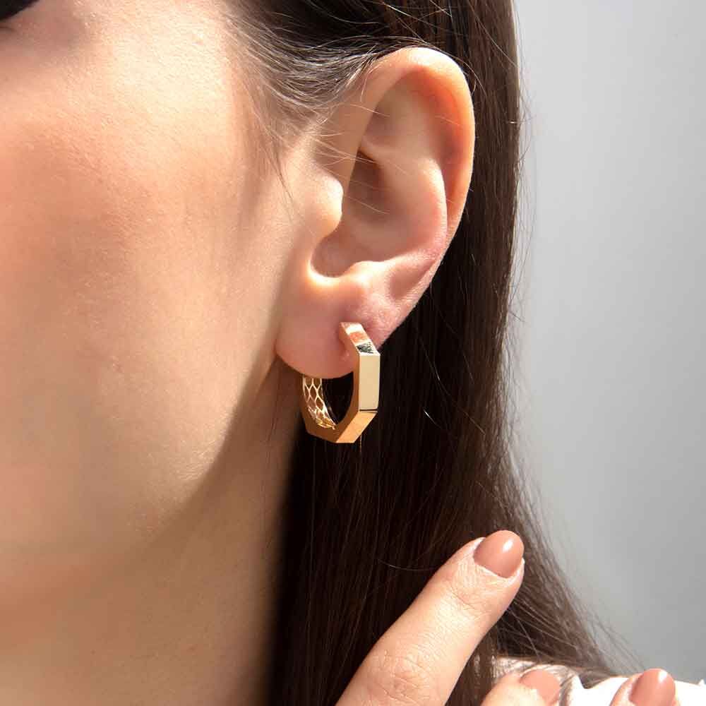 Altın Altıgen Halka Küpe