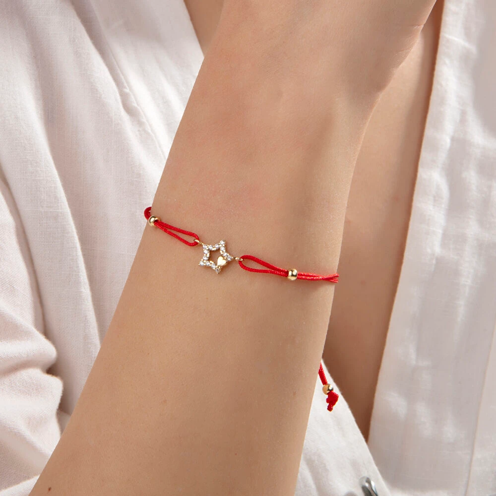 İpli Kalp Detaylı Yıldız Bileklik