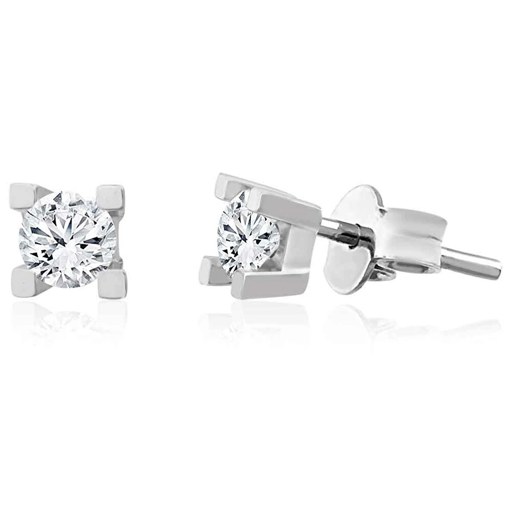 Beyaz Altın Tektaş Küpe