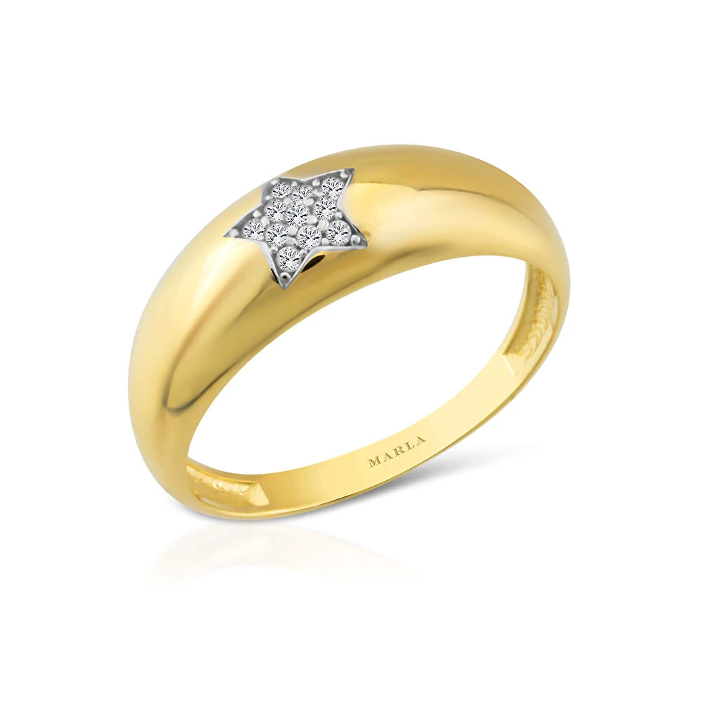 Taş Detaylı Yıldız Altın Yüzük