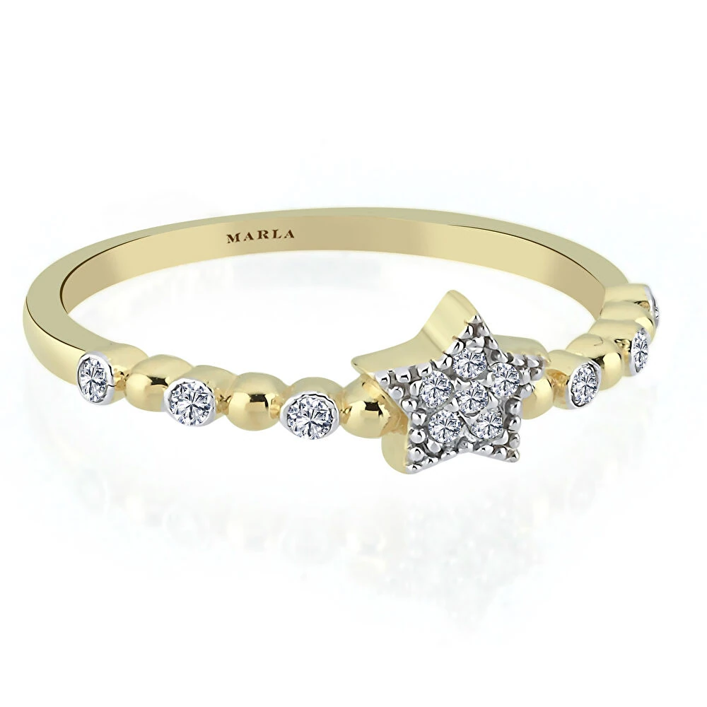 Taş Detaylı Yıldız  Altın Yüzük