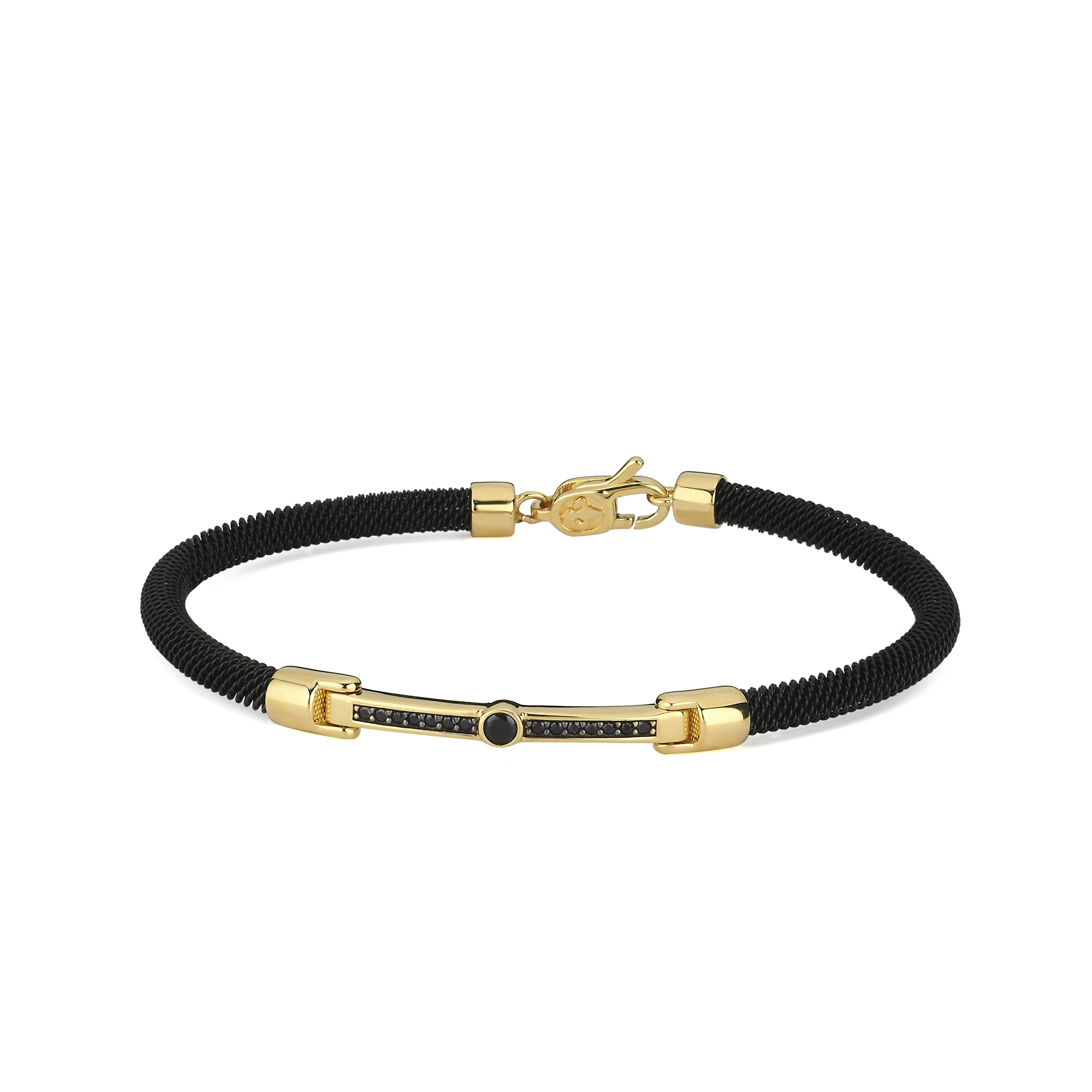 Çelik Kordonlu Altın Erkek Bileklik