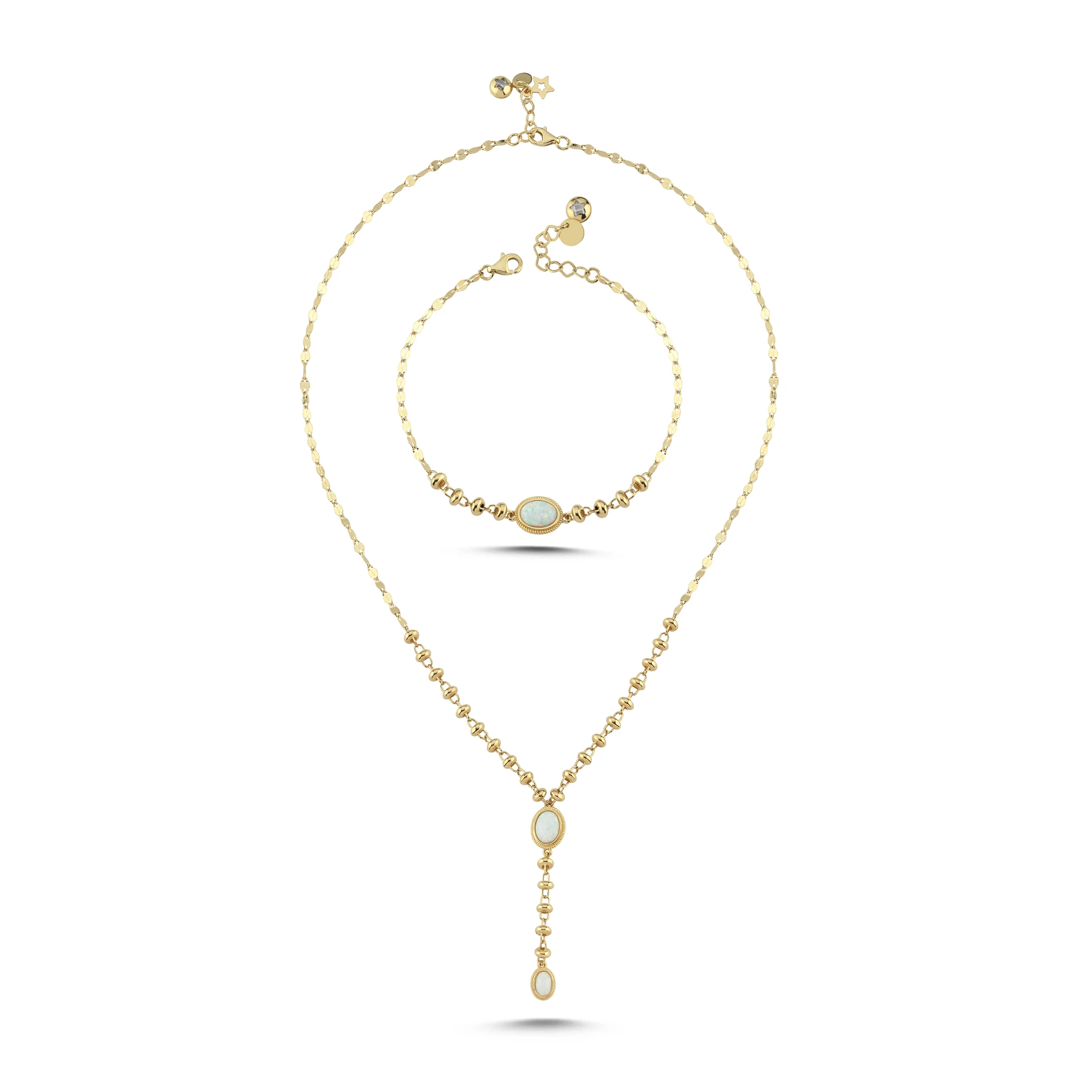 Renkli Taşlı Altın İkili Set