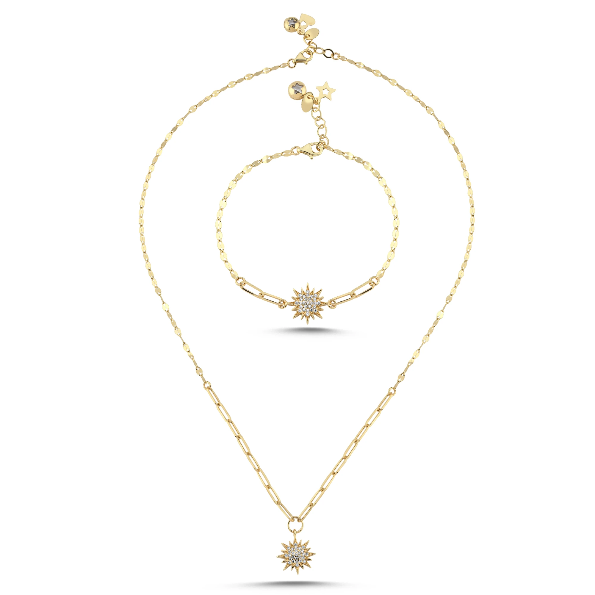 Taş Detaylı Güneş Altın İkili Set