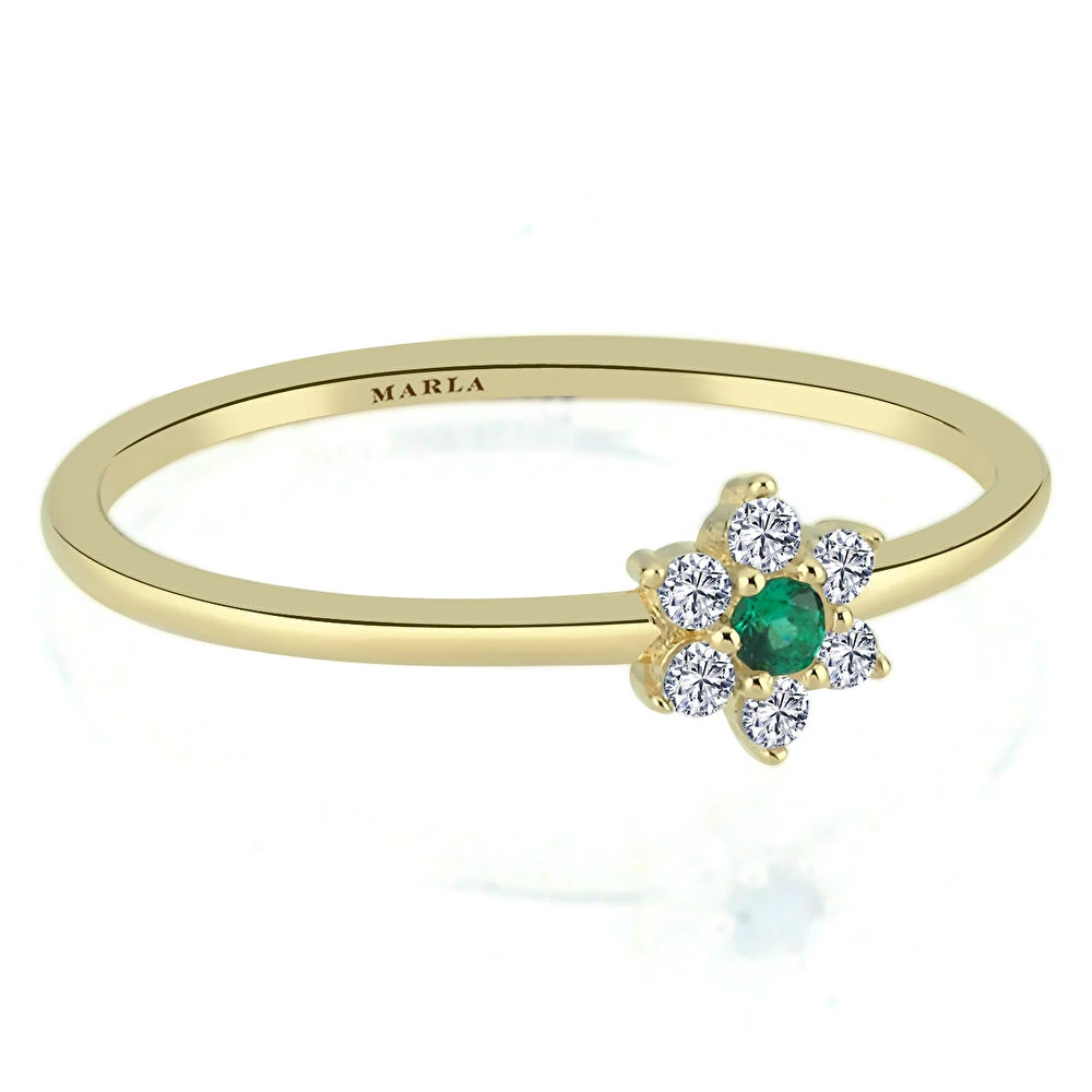 Renkli Taşlı Altın Daisy Yüzük