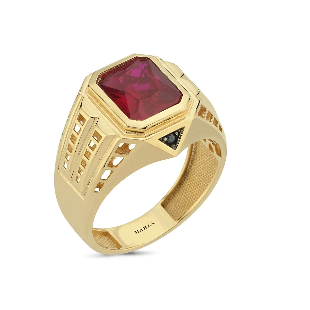 Renkli Taşlı Altın  Erkek Yüzük