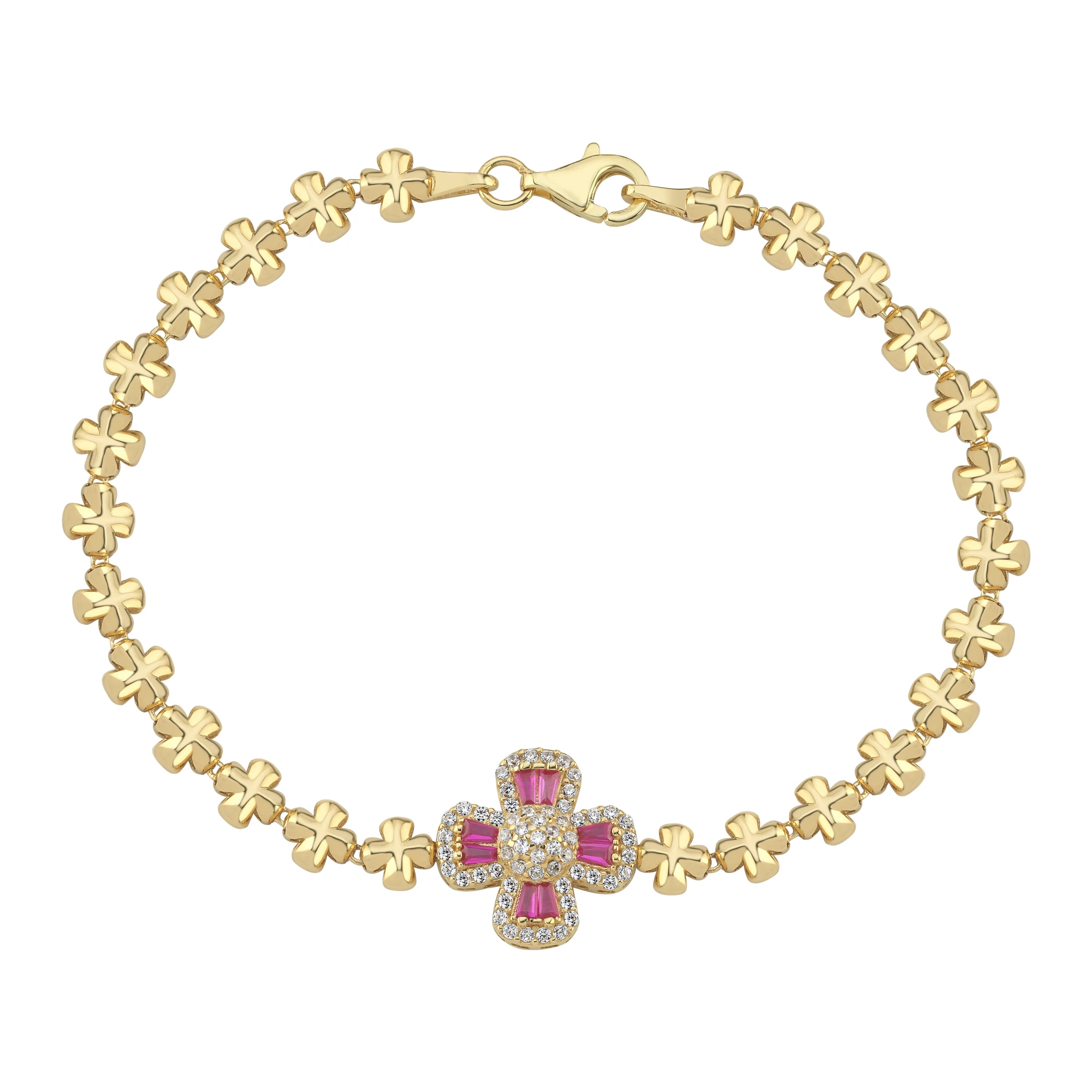 Renkli Taşlı Çiçek Altın Bileklik