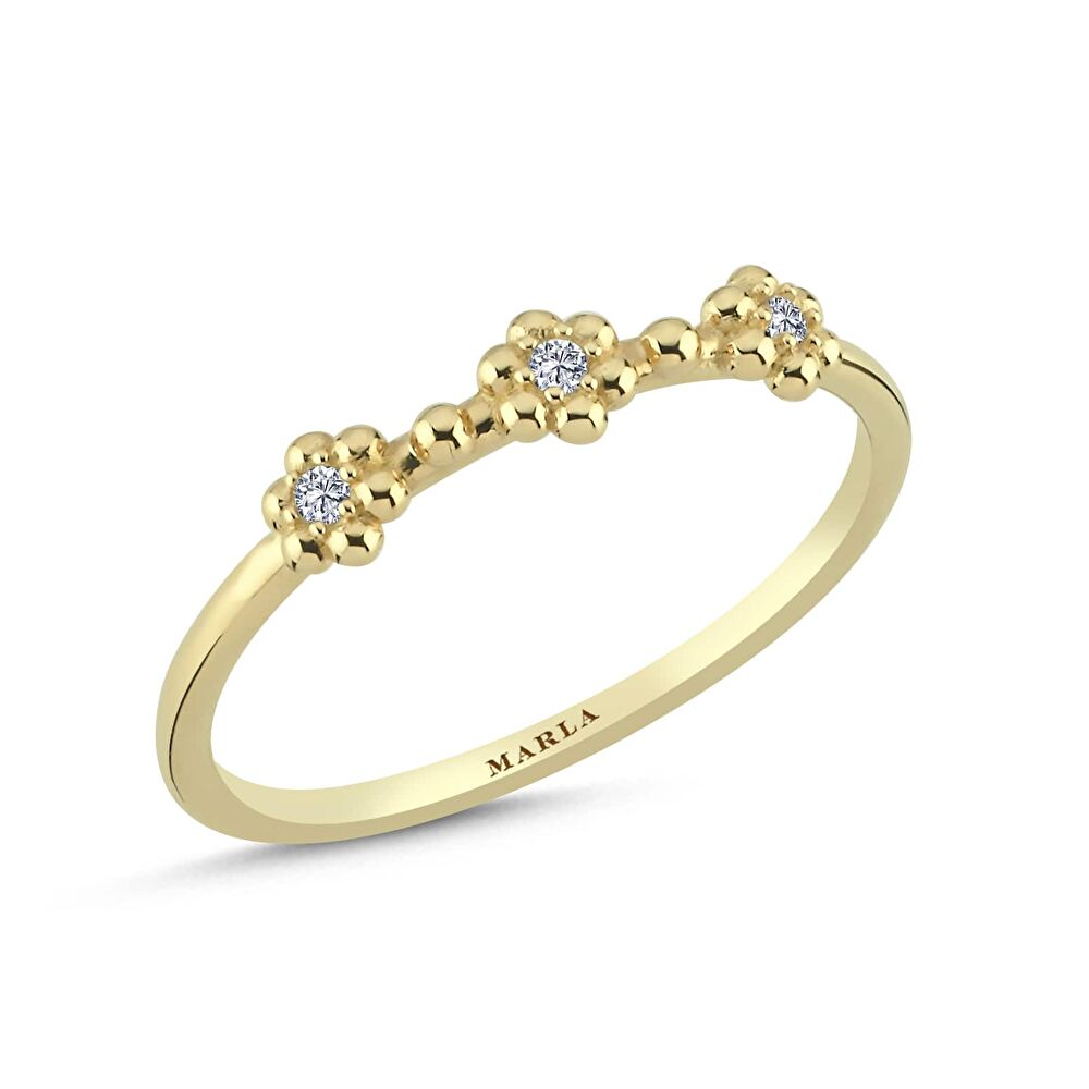 Çiçek Detaylı Altın Yüzük