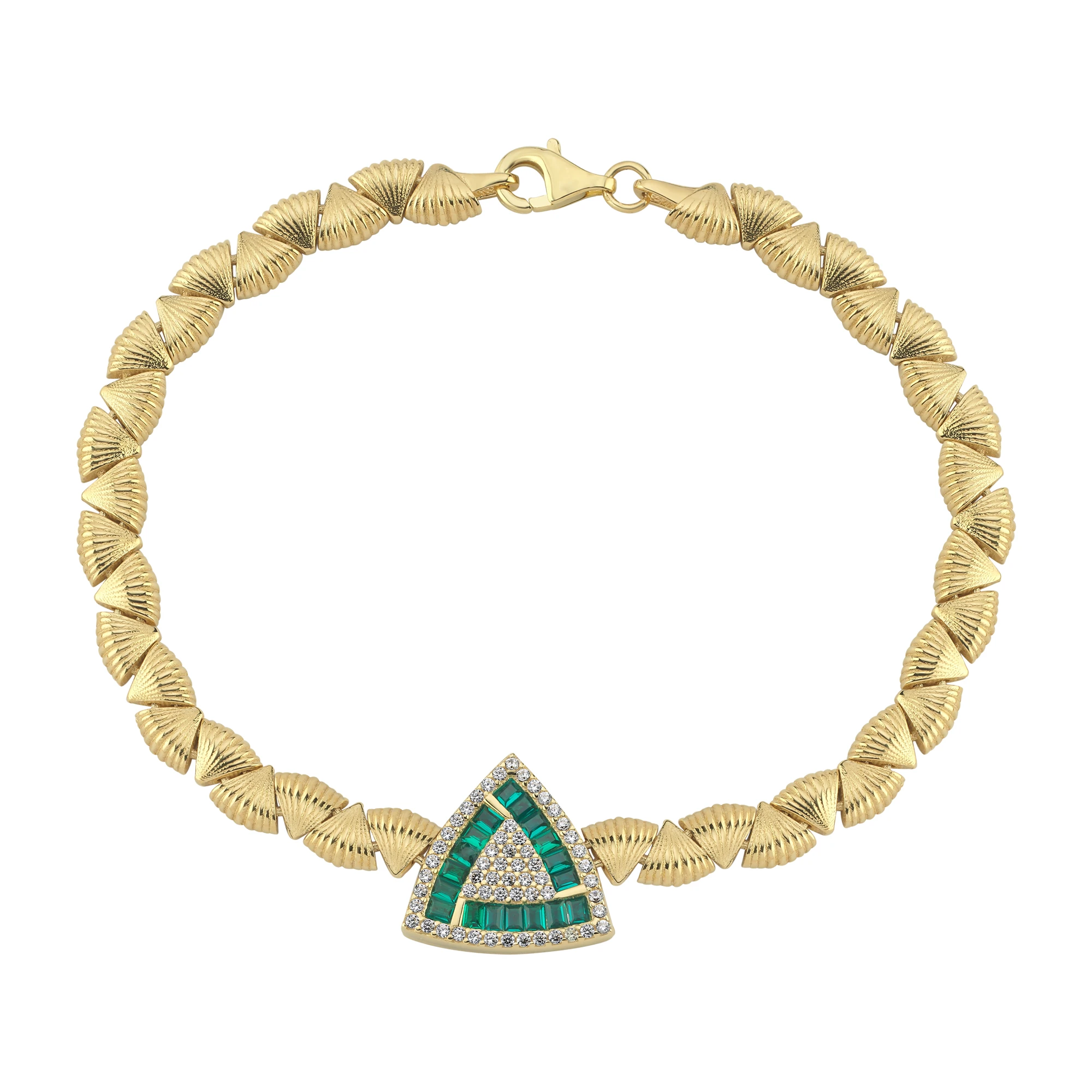 Renkli Taşlı Üçgen Altın Bileklik