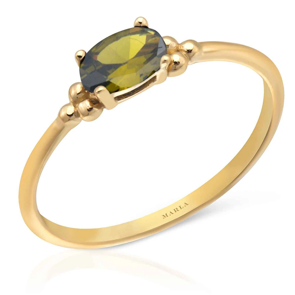 Renkli Oval Taşlı Tektaş Yüzük