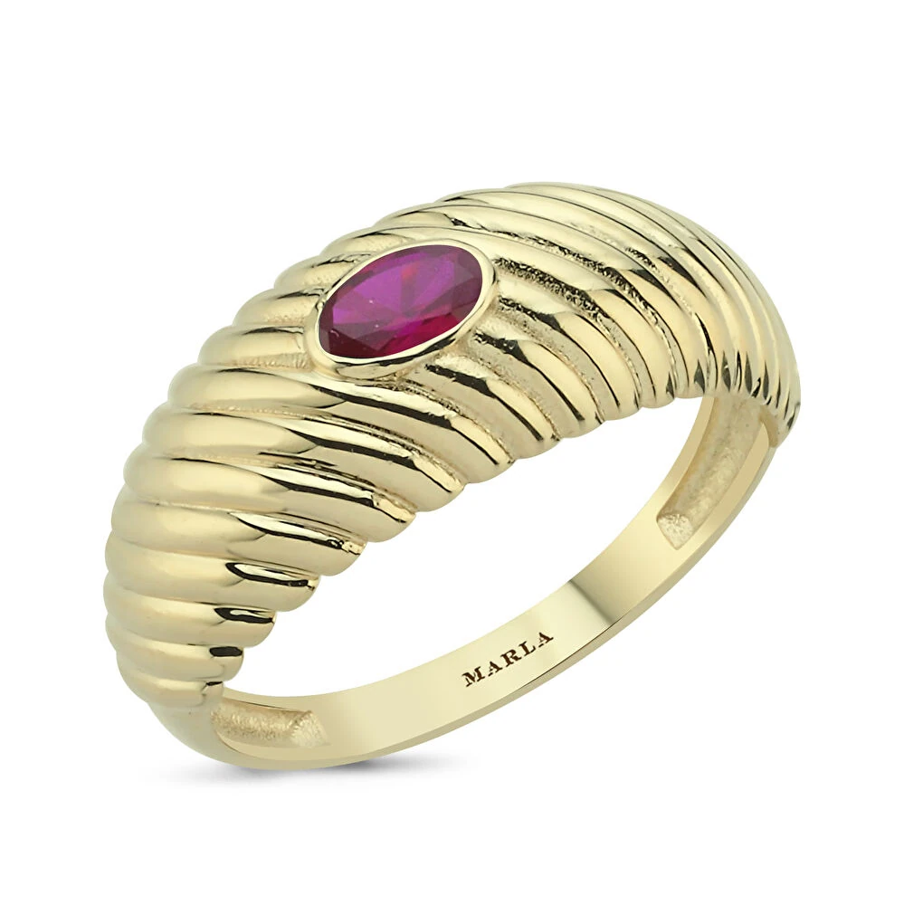 Renkli Taşlı Retro Altın Yüzük