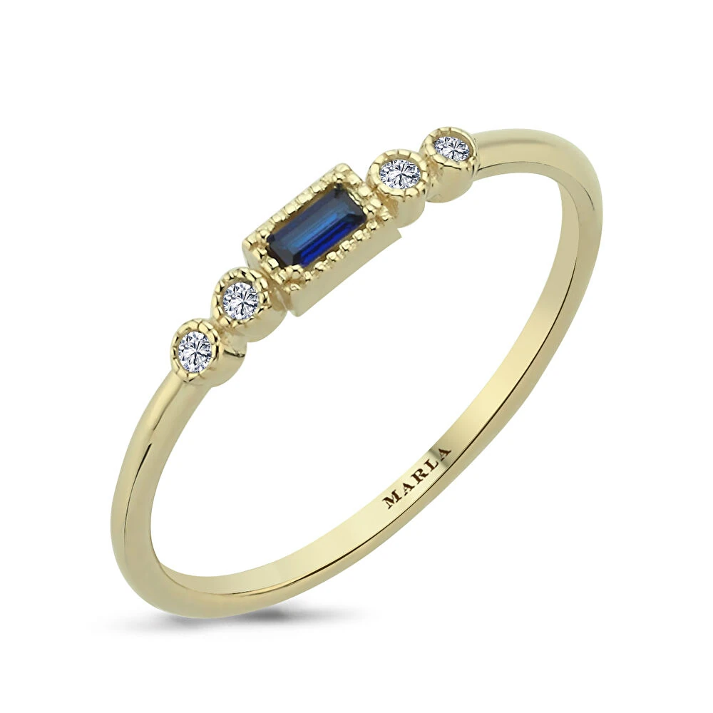 Renkli Baget Taşlı Altın Yüzük