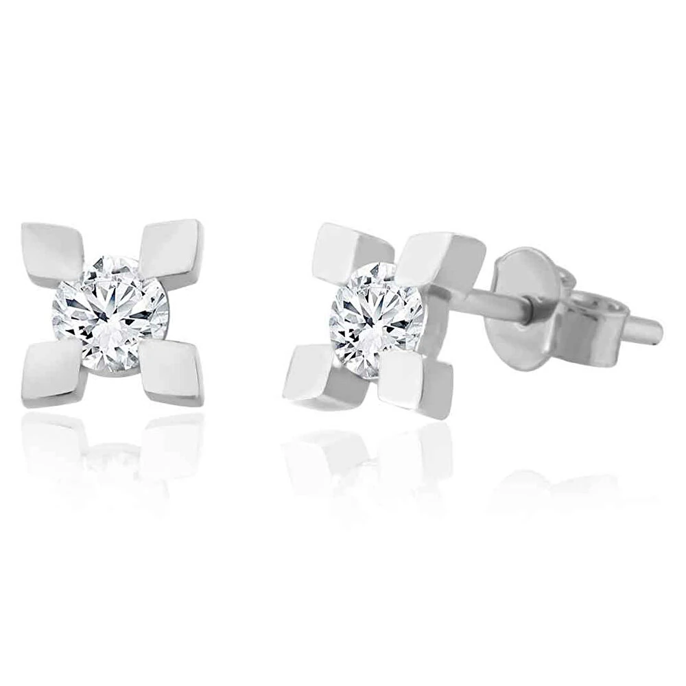 Beyaz Altın Tektaş Küpe