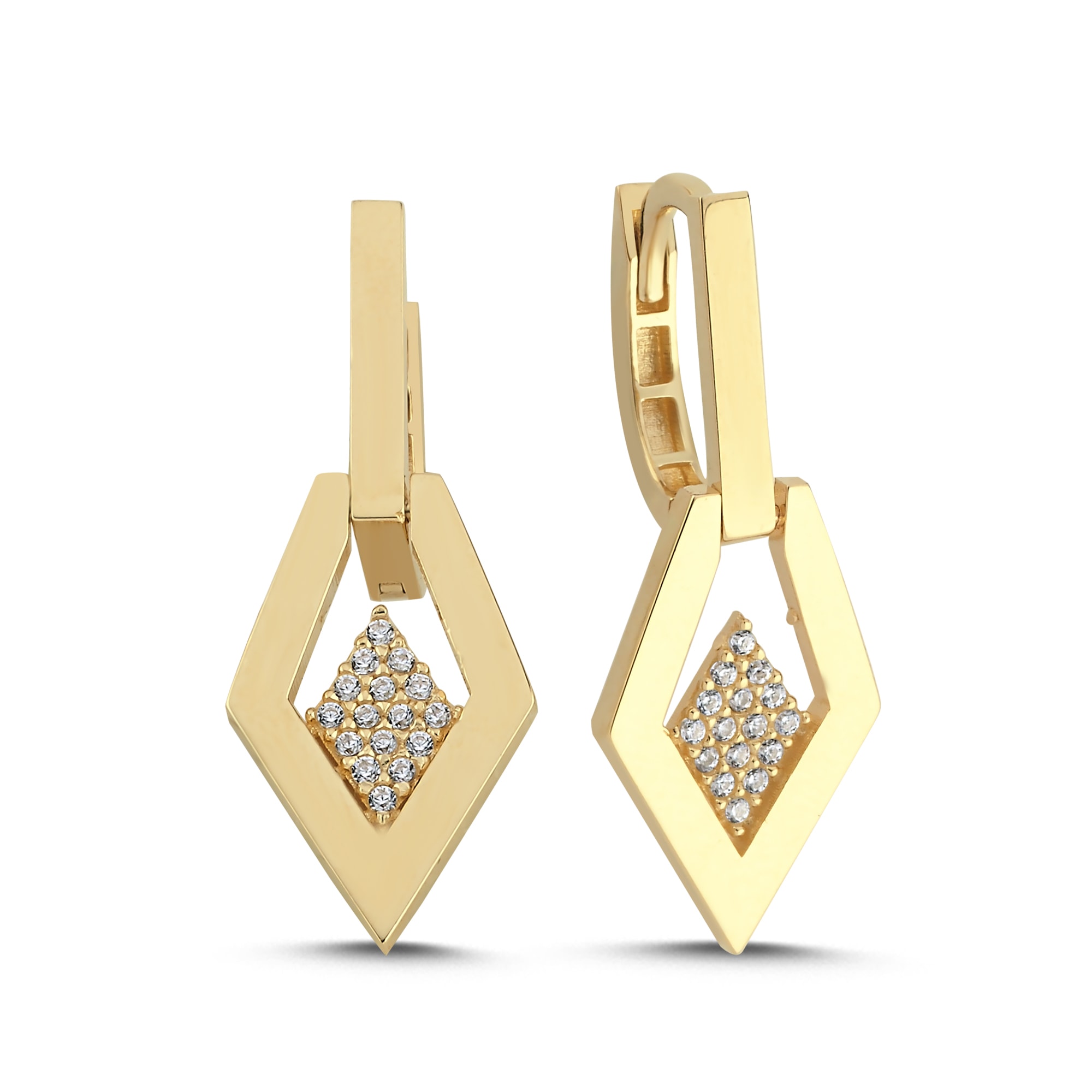 Taş Detaylı Altın Küpe