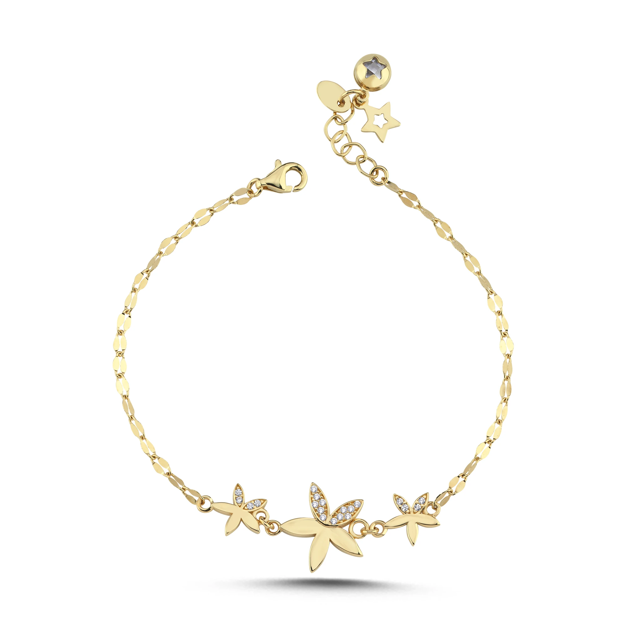 Taş Detaylı Çiçekli Altın Y Set